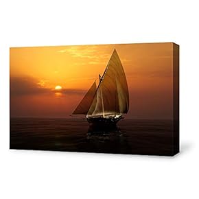 Canvas Wall Art for Living Room,Bedroom Home Artwork Paintings Sailboat Under The Sunset Ready to Hang - 12x18 inches