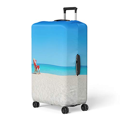 Pinbeam Luggage Cover Christmas Santa Claus Relaxing on Sunlounger at Ocean Travel Suitcase Cover Protector Baggage Case Fits 18-22 inches