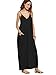Verdusa Women's Spaghetti Strap V-Neck Side Pockets Loose Maxi Dress Black S