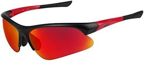 Flux XC3-8672 Superhydrophobic Sports Sunglasses for Fishing, Driving, Cycling and Golf (Matte Black / Red)