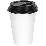 2dayShip WHITE Paper Coffee Hot Cups with BLACK Travel Lids - 12 ounce (50 pack)