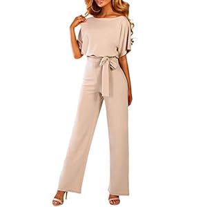 CORAFRITZ Dames Casual Losse Korte Mouw Effen Kleur Jumpsuit Riem Brede Been Lange Broek Romper