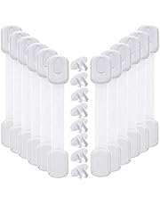 Baby Proofing Cabinet Strap Locks - Vkania 20 Pcs Kids Proof Kit - Child Safety Drawer Cupboard Oven Refrigerator Adhesive Locks - Adjustable Toilets Seat Fridge Latches - No Drilling