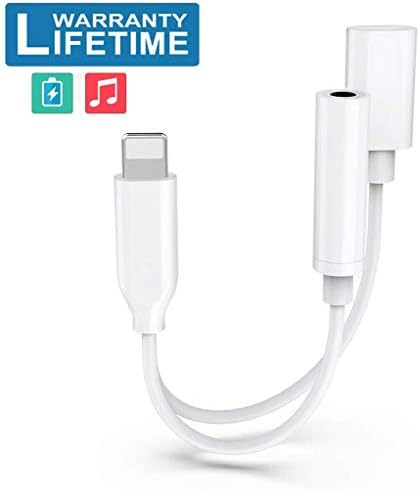 Feiasia Adapter for Phone Headphones Dongle Splitter Jack Adaptor for Phone X/Xs Max/XR/8/8 P/7/7 Plus Dual Ports Adapter Earphone Car Charger & AUX Audio Connector - White