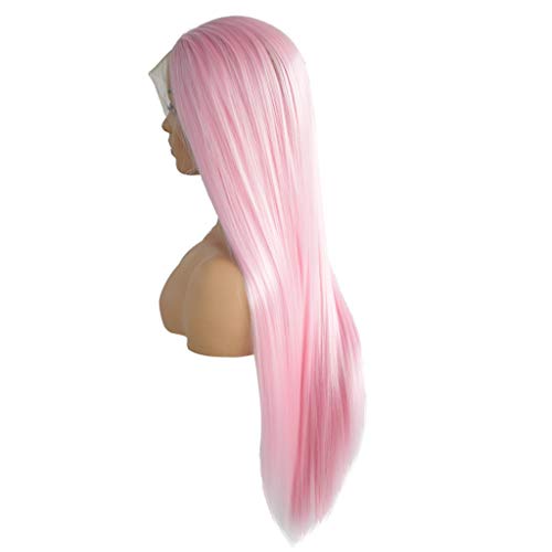 Binmer (TM) Pink+White Straight Pink White Wig Full Lace Wigs Women Cosplay Party Costume Long Hair Lace Front - Thumbnail 4