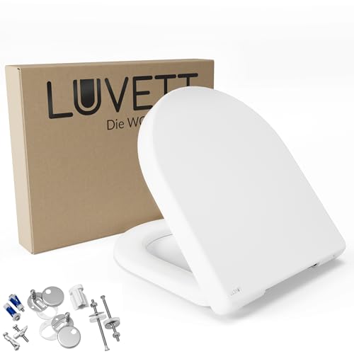 LUVETT® WC-Sitz D700 inkl. 3 Edelstahl Montagelösungen & Absenkautomatik Softclose, Made in EU, antibakterielles Duroplast, Toilettendeckel abnehmbar,