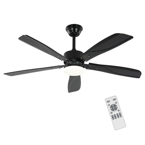 Homefire Ceiling Fan with Silent Lighting – Dimmable LED 23 W Black Ceiling Lamp with Fan and Remote Control 125 cm 6 – Timer for Bedroom Kitchen