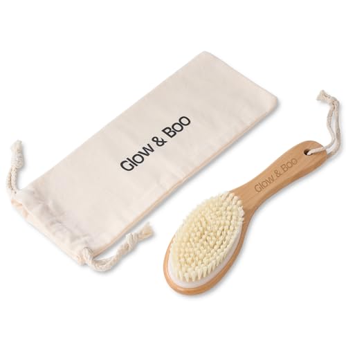 Dry Body Brush for Shower & Bath – Bamboo Exfoliating Brush for Dry or Wet Use – Full Body Skin Care for Legs, Back, Arms, Cellulite & Lymphatic Drainage
