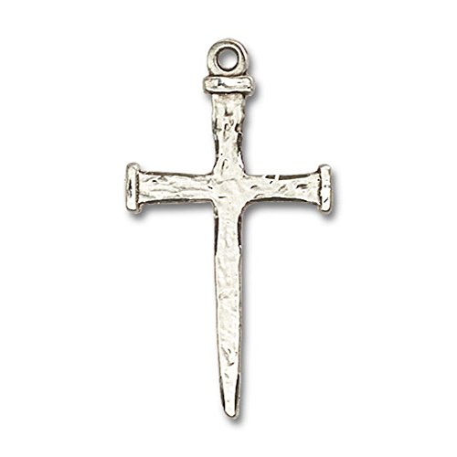Sterling Silver Nail Cross Pendant 2 x 1 inches with Heavy Curb Chain
