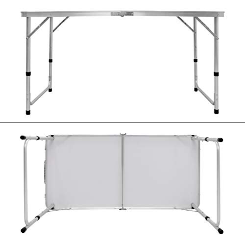 ECD Germany Campingtafel Klaptafel Met Handvat 120x60x55/63/70 Cm Wit Crème Van Aluminium En Mdf - In Hoogte Verstelbaar… - Image 4