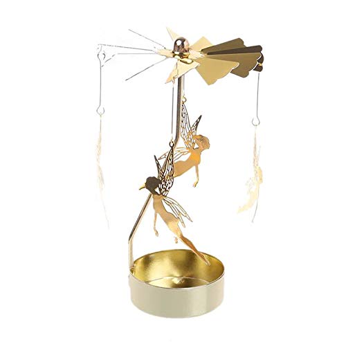 JK Home Spinning Tealight Candle Holder Lanterns Wedding Home Table Decoration Valentine's Day Gift T:Gold Fairy