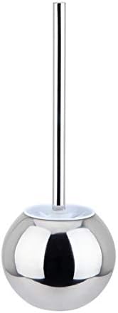 DYFYMX Toilet Brush and Bracket Stainless Steel Toilet Brush Set/Floor Toilet Brush Holder/Creative Color Spherical Base (Color : Silver)
