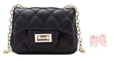 WODISON Trendy Kids Toddler Crossbody Quilted Purse Shoulder Bag Metal Chain for Girls with A Bow Hair Clip Gifted