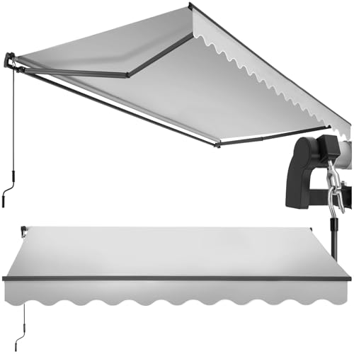 ® Store banne Manuel Marquise avec Manivelle Auvent de terrasse Pare Soleil Multi-Fonction Store Exterieur terrasse Enroulable Brise Soleil en Aluminium laqué époxy - Gris Clair, 300 x 250 cm