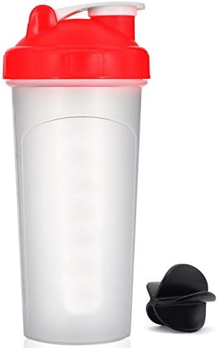 Mix Whip Blend & Shake Clear Classic Colored Screw Top Shaker Bottle Sport Mixer Smoothie Protein Weight Loss Shakes & Powders with Black Stirring Ball