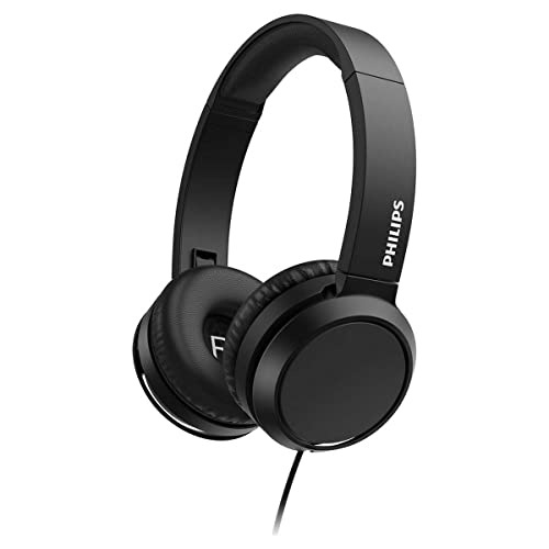 Philips Audio On-Ear Headphones H4105BK/00 with Microphone (In-Line Remote Control, Flat Folding, Angled Jack, Padded Headband, Noise Isolating) Black – 2020/2021 Model