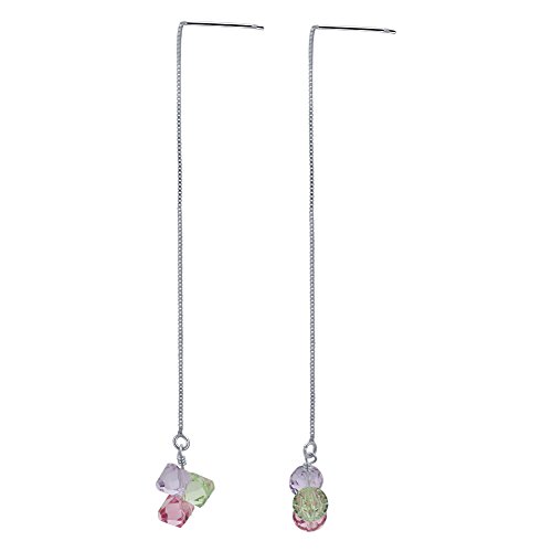 Gem Avenue 925 Sterling Silver Made with Swarovski Elements Green Pink and Lavender Color Crystal Threader String Handmade Dangle Earrings