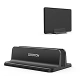 Vertical Laptop Stand [Adjustable Size], OMOTON Desktop Aluminum MacBook Stand with Adjustable Dock Size, Fits All MacBook, Surface, Chromebook and Gaming Laptops (Up to 17.3 inch), Black
