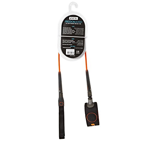 FCS Freedom Series Surfboard Leash - 6' feet - Orange - High Tensile Over-Braided Nylon Cord