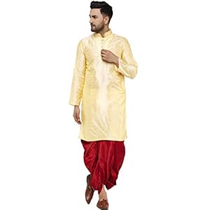 SKAVIJ Men’s Art Silk Dhoti Kurta Set Party Wear Ethnic Dress