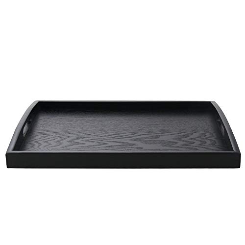 SILILUN Serving Tray Black Wood Tray Wooden Platter with Handle Easy Arrangement Breakfast Food Tray 15.7 x 11 x 1.57