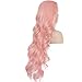 Ebingoo Natural Long Wavy Middle Part Pink Synthetic Lace Front Wig for Women Girls 26 inch( with Wig Cap)