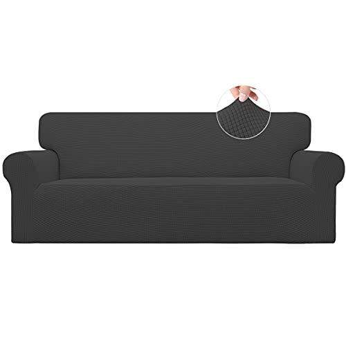 Easy-Going DIKAOV GYM Stretch Sofa Slipcover 1-Piece Sofa Cover Furniture Protector Couch Soft with Elastic Bottom for Kids, Polyester Spandex Jacquard Fabric Small Checks (Sofa, Dark Gray)
