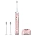 Premium Sonic Electric Toothbrush Set For Men & Women – IPX7 Waterproof Wireless Rechargeable Toothbrush W/ Base & Replacement Head – Four Brushing Modes – Pink Color – User Guide Included