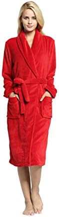 XMASCOMING Women's & Men's Fleece Robe Plush Long Spa Bathrobe Samba Red Size S