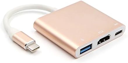 USB C to HDMI 4K Adapter, AWOGER Type C to HDMI Multiport AV Converter 3-in-1 with USB 3.0 Port &amp; USB C charging Port for Samsung Galaxy S8/S8 Plus, MacBook Series, Nintendo Switch (Rose Gold)