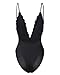StyleDome Women Lace Strap Halter Plunge V Neck Bodysuit Bodycon Stretch Babydoll Leotard Black US 6-8