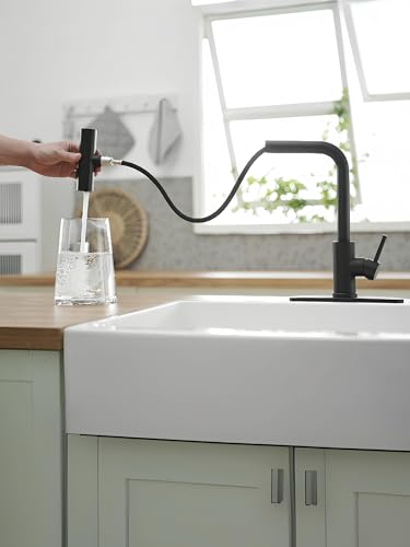 Kitchen Faucet with Pull Down Sprayer, 3 Function Waterfall Sink Faucet, Stainless Steel Utility Faucet, Single Handle for Kitchen Sink, Modern Design, Matte Black