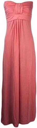 Ditzy Fashion Women's Tie Knot Boob Tube Maxi Dress (ML 12-14, Coral)