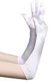 BABEYOND Classic Long Opera Pageant Party 1920s Satin Gloves Stretchy Adult Size Elbow Wrist Length 20.5" (Long Smooth 20.5in/White)