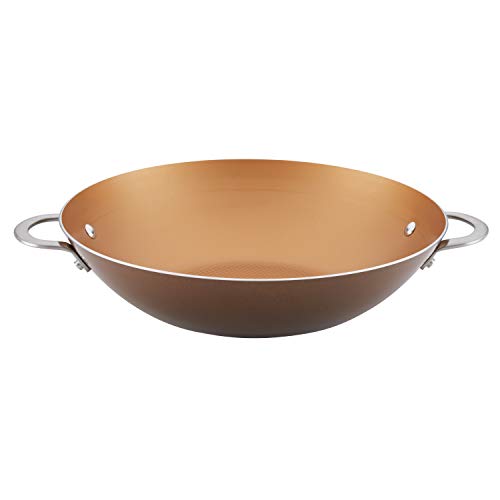 Ayesha Curry Home Collection Nonstick Wok/Stir Fry Pan/Wok Pan - 14 Inch, Brown Sugar