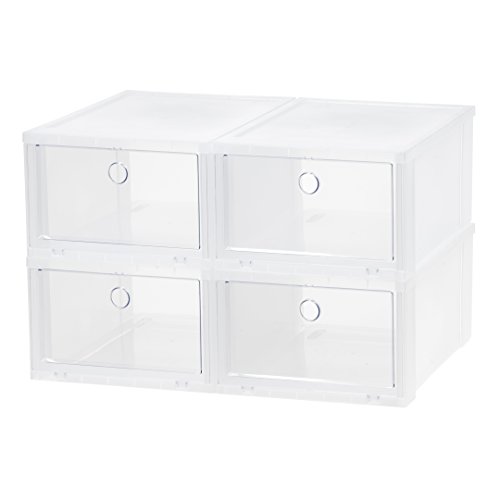 IRIS Wide Clear Pull Down Front Access Shoe Box, 4 Pack