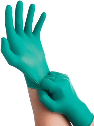 Ansell TouchnTuff 92-500 Einweghandschuhe aus gepudertem Nitril, lebensmittelzertifiziert, hohe chemische Bestaendigkeit, mechanischer Schutz, professionelle Schutzhandschuhe, Gruen, L (100 Handschuhe)