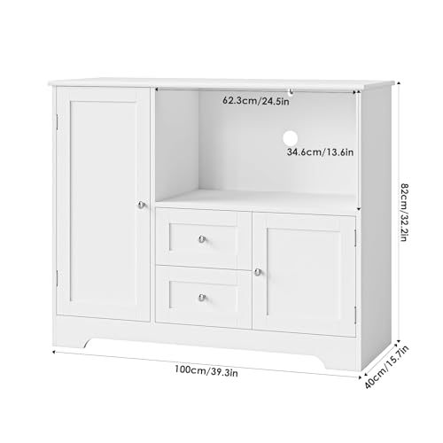 NEBULYN Alacenas para Cocina, Alacenas para Despensa con 2 Cajón, Gran Capacidad, Mueble Aparador para Sala de Estar, Comedor, Oficina, 100X40X82CM(Blanco)