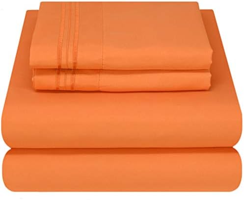 Mezzati Luxury Bed Sheet Set - Soft and Comfortable 1800 Prestige Collection - Brushed Microfiber Bedding (Persimmon Orange, Twin Size)