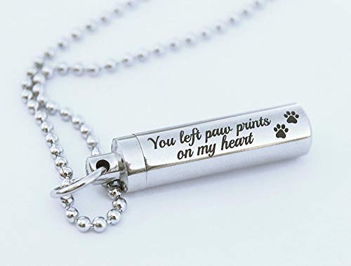 Pet Loss Gift Memorial Necklace Urn for Ashes or Hair Sample Sympathy Cremation Keepsake Dog Paws
