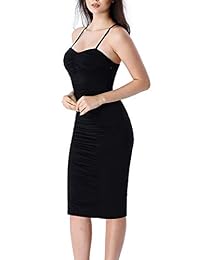 VFSHOW Vestido de tubo ajustado con cuello en V y tirantes finos para mujer