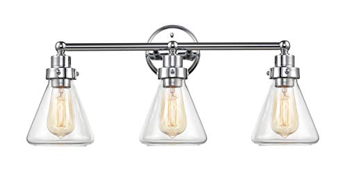 HUANXIN Lighting 3-Light Wall Sconce Bath &Vanity Light, Clear Glass Shades (Chrome, 3 Light)