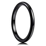 THREE KEYS JEWELRY 2mm 4mm 6mm 8mm Womens Tungsten Wedding Ring for Women Men Black Polished Domed Band