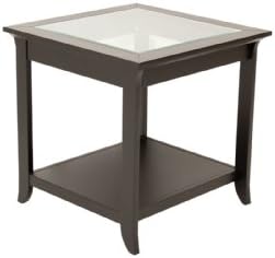 WES Home Furniture End Table with Beveled Glass Inlay, CRE Series, 22 by 24 by 24-Inch, Black