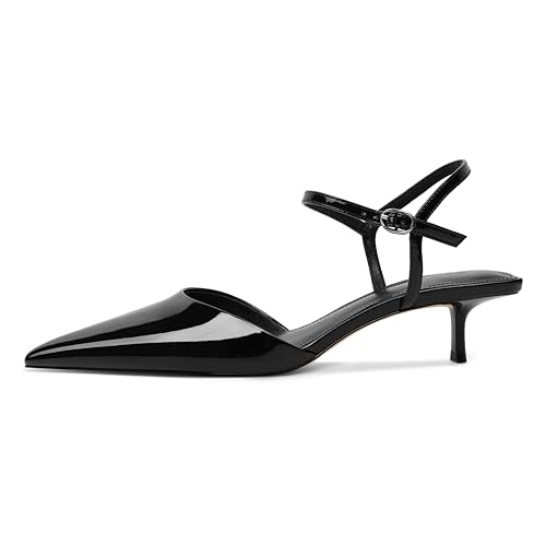 SAMMITOP Black Kitten Heels for Women Closed Pointed Toe Ankle Strap Slingback Heels Low Heel Pumps Shoes Dressy Patent Leather 1.5 Inch Size 6 at Amazon