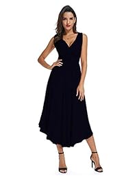 Sweetbei J Vestido largo de cóctel para mujer, sin mangas, cuello en V