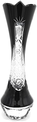 KARDAS CRYSTAL (TM) BOHEMIA LEADED CRYSTAL GLASS GENATO VASE ROMAN Pattern (Medium, Midnight Black)