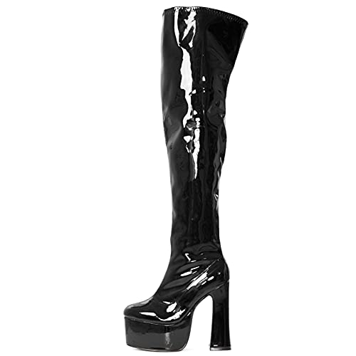 BeAUZQ Black Over The Knee Boots Womens Square Block Heel Platform Side Zipper Autumn Winter Thigh Boots 15CM High Heels Size 36-46