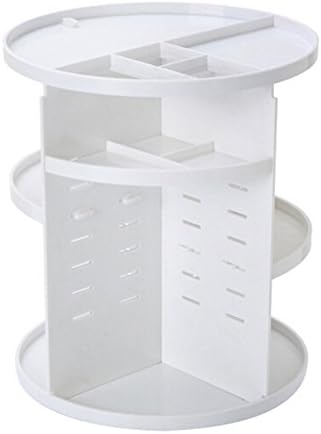 Homeleii 360 Degree Rotation Tabletop Makeup Organizer Cosmetic Storage Box (White)