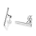 Minimalist 925 Sterling Silver Stud Earrings Modern Bar Geometric Design (Rhodium Flashed)